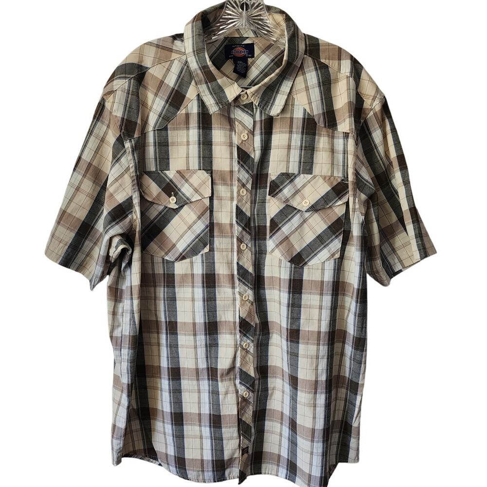 Dickies Men's Button Down Short Sleeve Plaid Plus Size 2XL